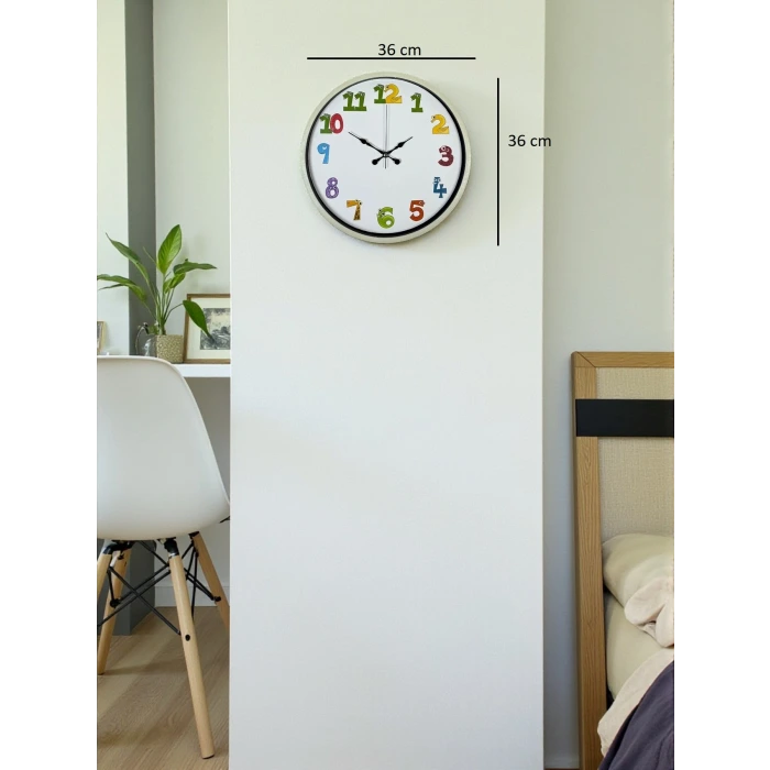 36 Cm Krem Çocuk Odası Duvar Saati