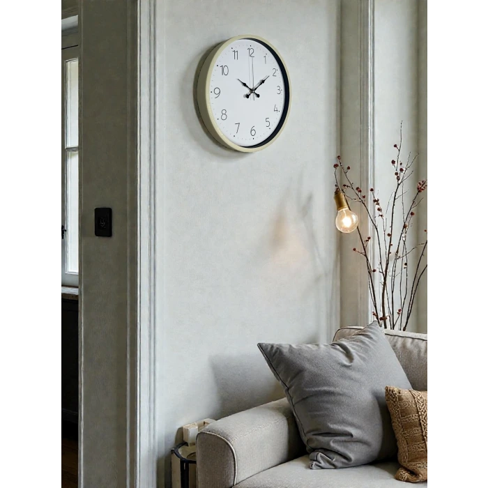 36 Cm Krem Sade Dekoratif Duvar Saati