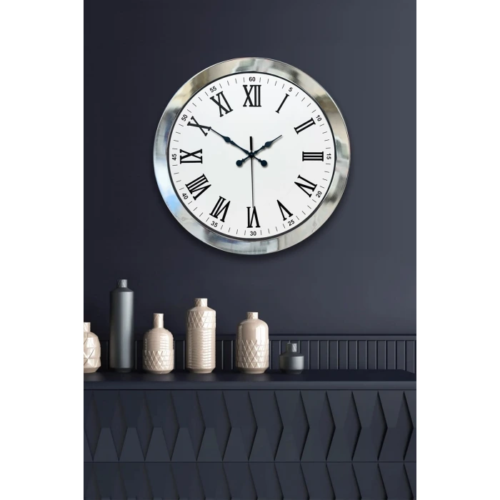 36 cm Krom Metal Roma Rakamli Duvar Saati