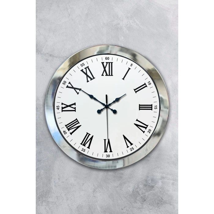 36 cm Krom Metal Roma Rakamli Duvar Saati
