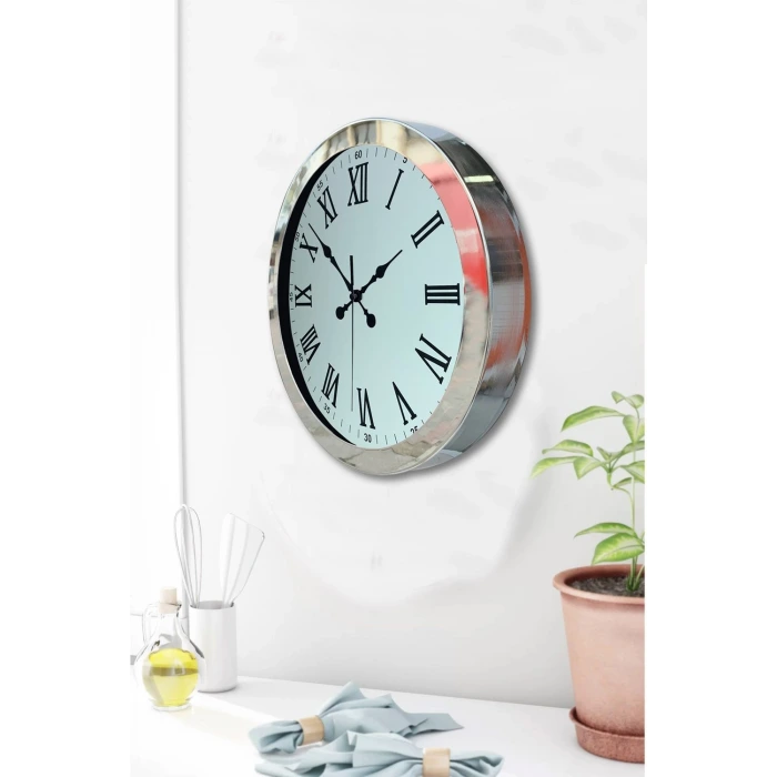 36 cm Krom Metal Roma Rakamli Duvar Saati