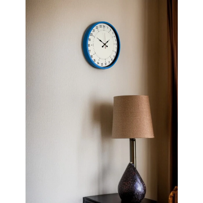 36 Cm Mavi 24 Saat Göstergeli Özel Tasarım Duvar Saati