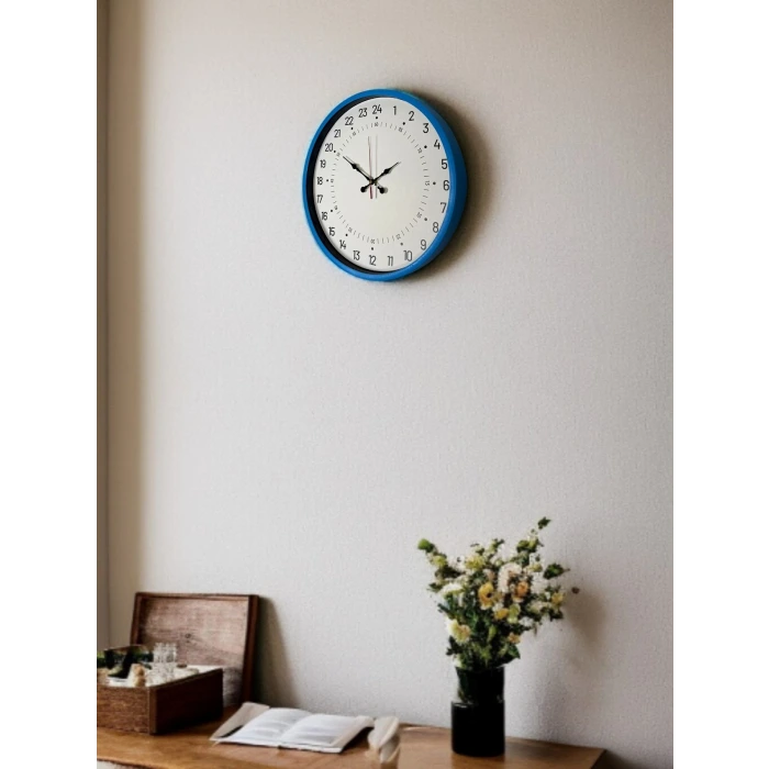 36 Cm Mavi 24 Saat Göstergeli Özel Tasarım Duvar Saati