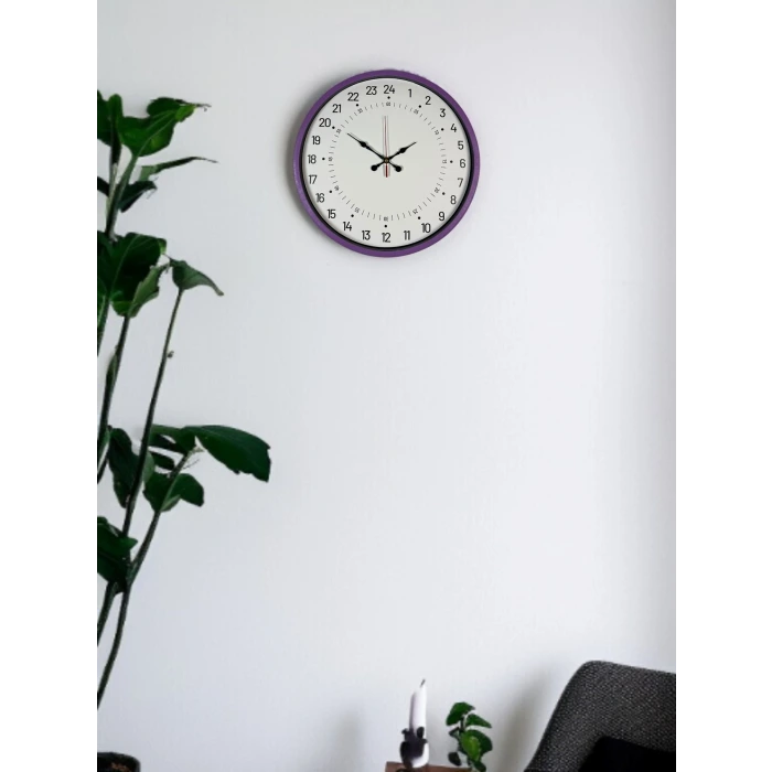 36 Cm Mor 24 Saat Göstergeli Özel Tasarım Duvar Saati