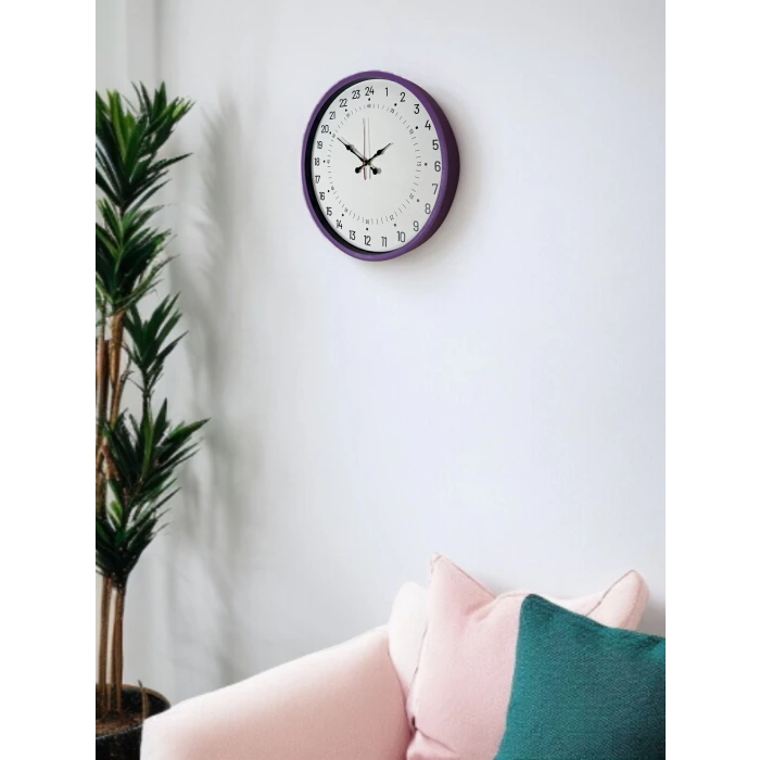 36 Cm Mor 24 Saat Göstergeli Özel Tasarım Duvar Saati