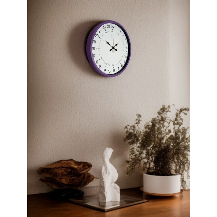 36 Cm Mor 24 Saat Göstergeli Özel Tasarım Duvar Saati