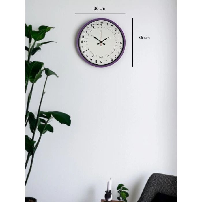 36 Cm Mor 24 Saat Göstergeli Özel Tasarım Duvar Saati