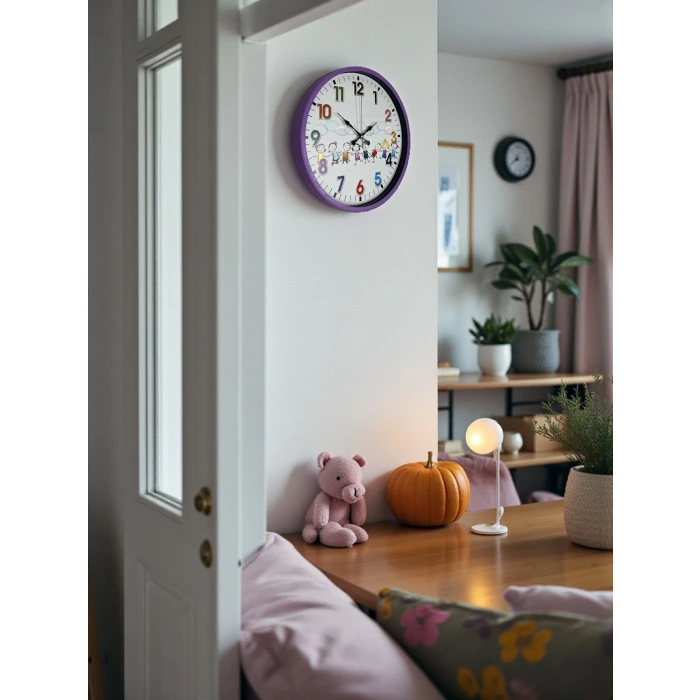 36 Cm Mor Çocuk Odası Duvar Saati
