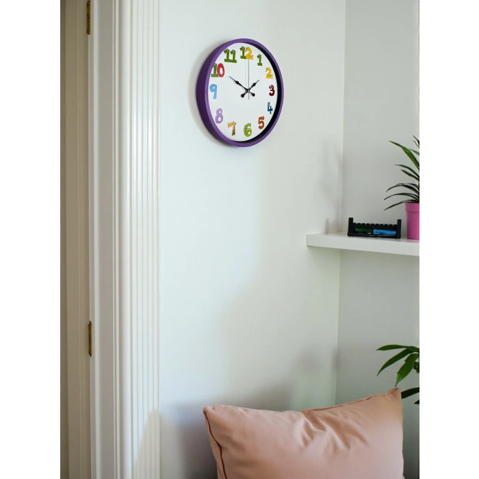 36 Cm Mor Çocuk Odası Duvar Saati
