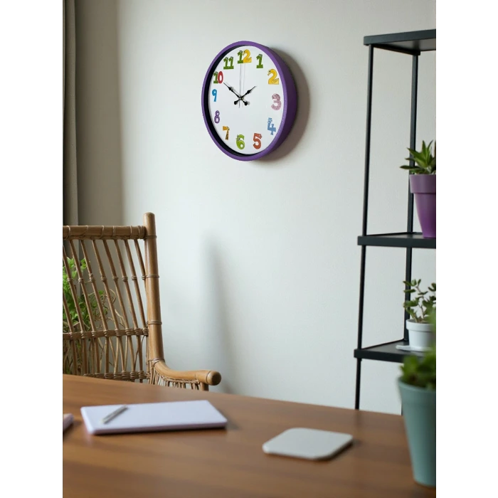 36 Cm Mor Çocuk Odası Duvar Saati