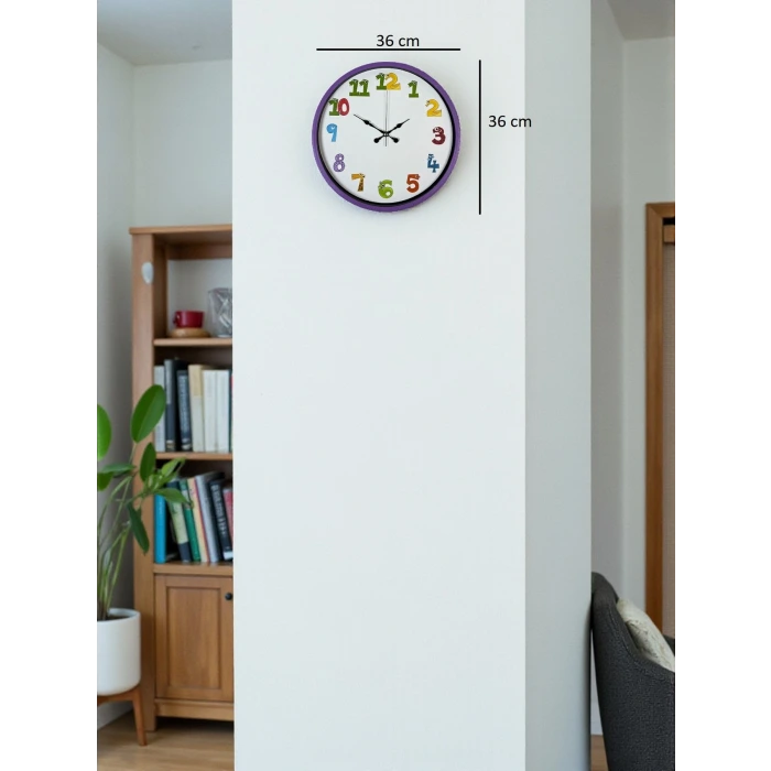 36 Cm Mor Çocuk Odası Duvar Saati