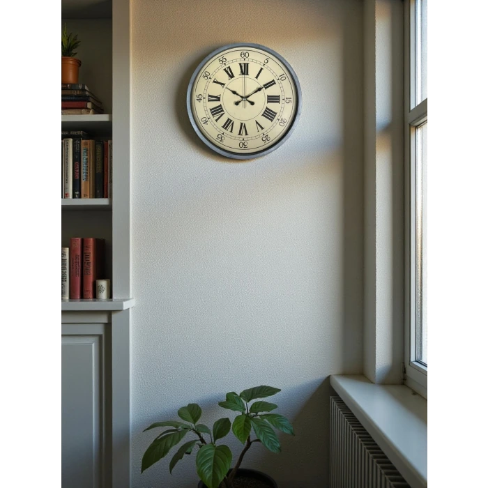 36 Cm Nostalji Gri Dekoratif Duvar Saati