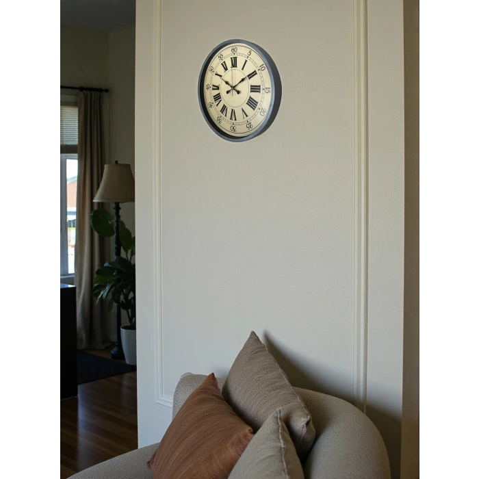 36 Cm Nostalji Gri Dekoratif Duvar Saati