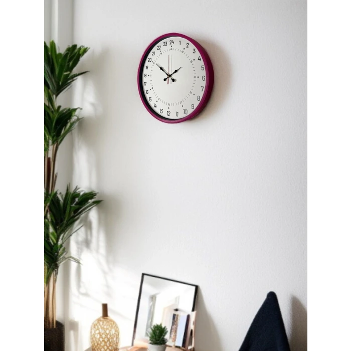 36 Cm Pembe 24 Saat Göstergeli Özel Tasarım Duvar Saati