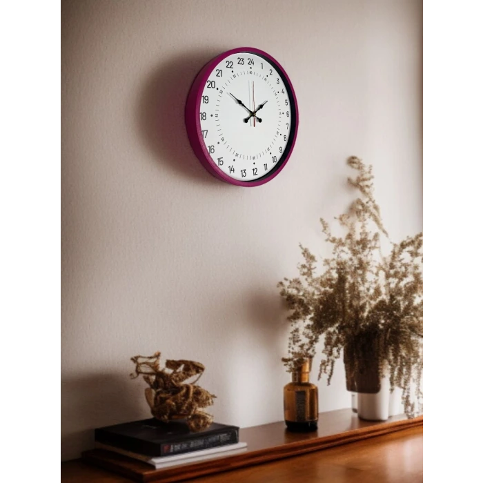 36 Cm Pembe 24 Saat Göstergeli Özel Tasarım Duvar Saati