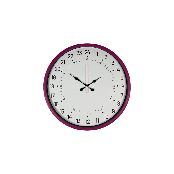 36 Cm Pembe 24 Saat Göstergeli Özel Tasarım Duvar Saati