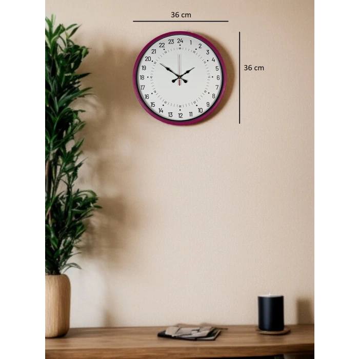 36 Cm Pembe 24 Saat Göstergeli Özel Tasarım Duvar Saati