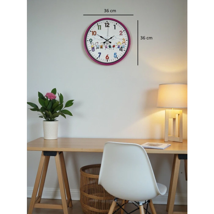 36 Cm Pembe Çocuk Odası Duvar Saati