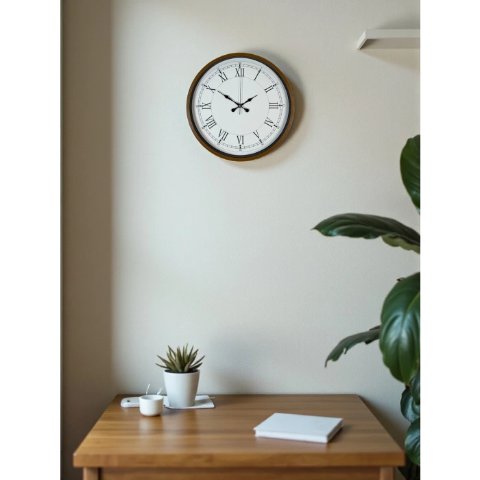 36 Cm Roma Rakamlı Kahverengi Dekoratif Duvar Saati