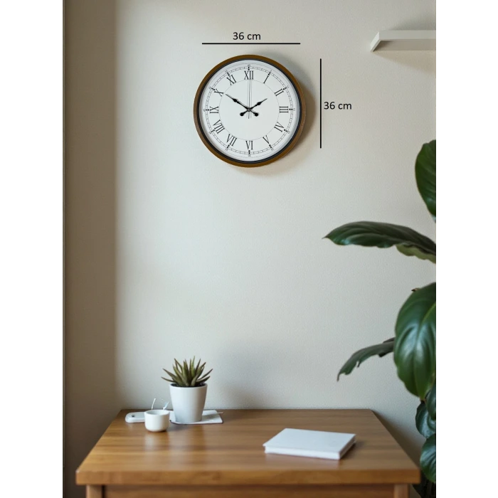 36 Cm Roma Rakamlı Kahverengi Dekoratif Duvar Saati