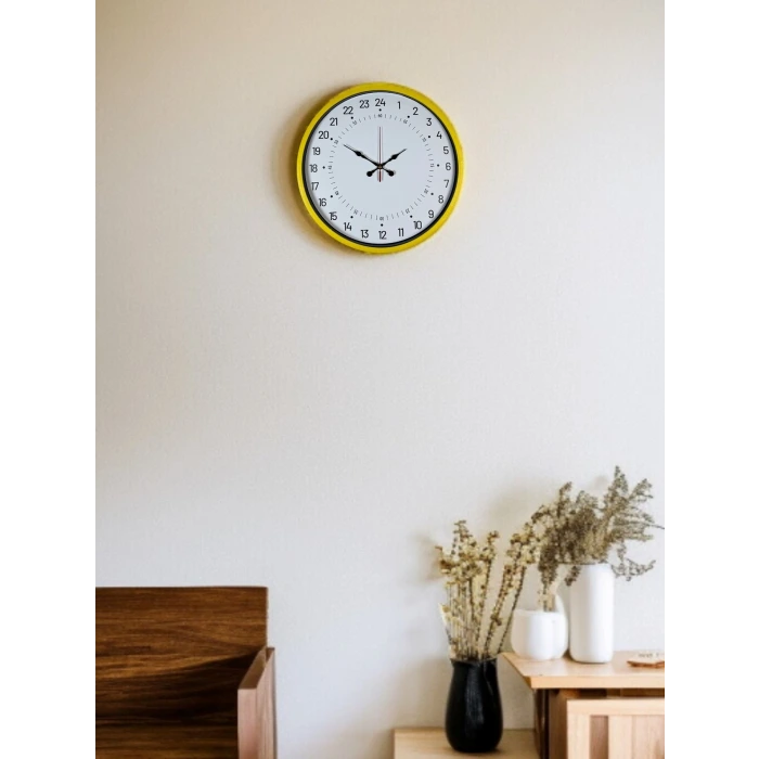 36 Cm Sarı 24 Saat Göstergeli Özel Tasarım Duvar Saati