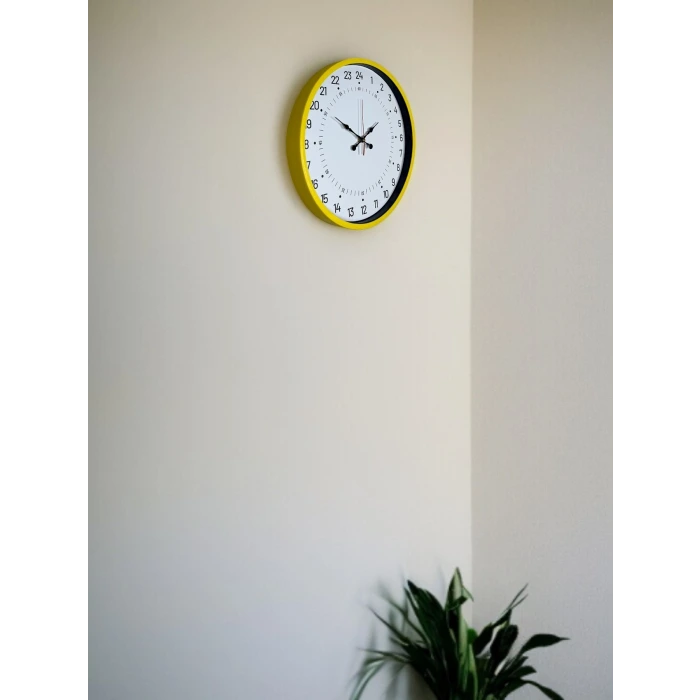 36 Cm Sarı 24 Saat Göstergeli Özel Tasarım Duvar Saati