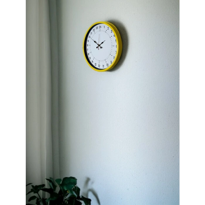 36 Cm Sarı 24 Saat Göstergeli Özel Tasarım Duvar Saati