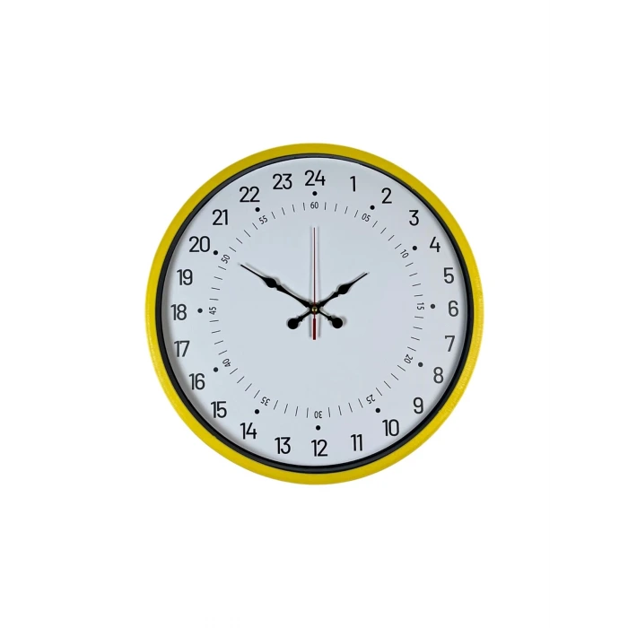 36 Cm Sarı 24 Saat Göstergeli Özel Tasarım Duvar Saati
