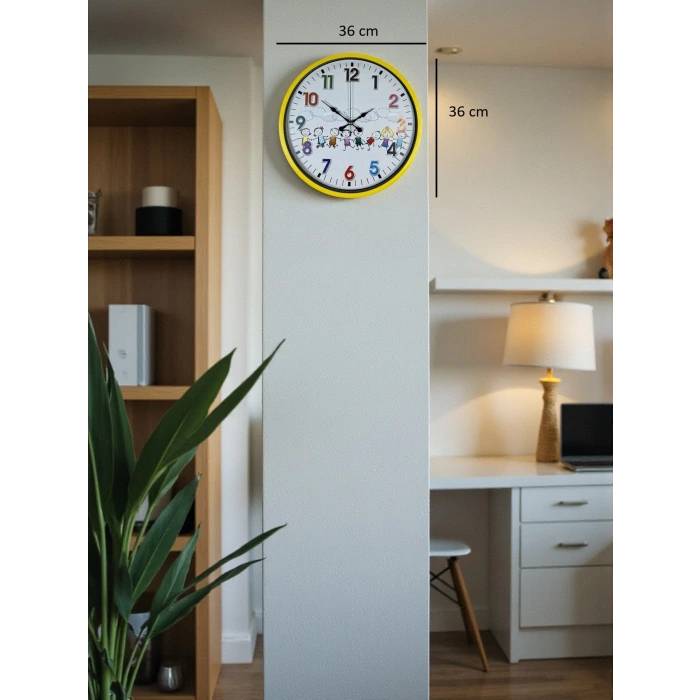 36 Cm Sarı Çocuk Odası Duvar Saati