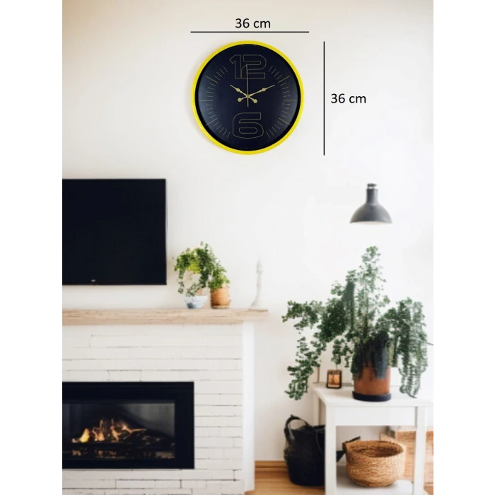36 Cm Sarı Dekoratif Duvar Saati