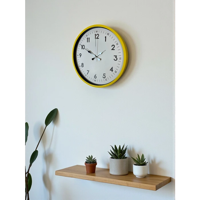 36 Cm Sarı Modern Dekoratif Duvar Saati