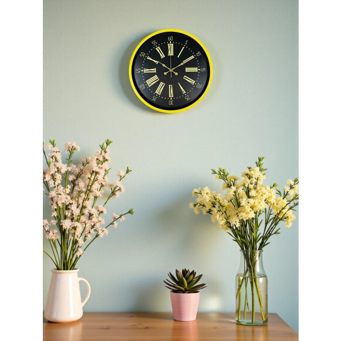 36 Cm Sarı Modern Duvar Saati