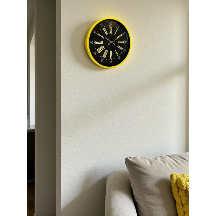 36 Cm Sarı Modern Duvar Saati