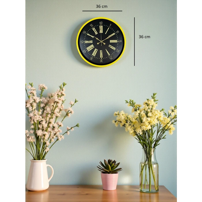 36 Cm Sarı Modern Duvar Saati