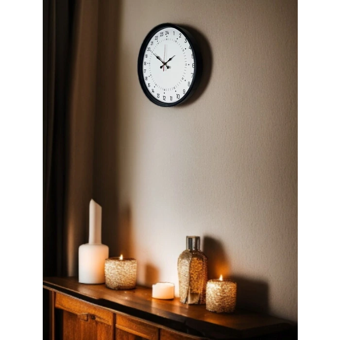 36 Cm Siyah 24 Saat Göstergeli Duvar Saati