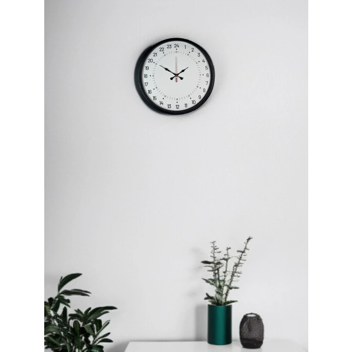 36 Cm Siyah 24 Saat Göstergeli Duvar Saati