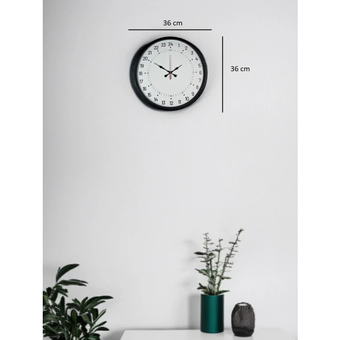 36 Cm Siyah 24 Saat Göstergeli Duvar Saati