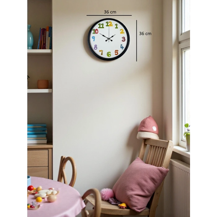 36 Cm Siyah Çocuk Odası Duvar Saati
