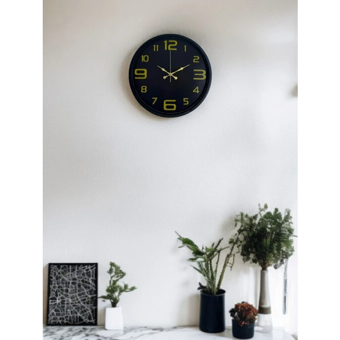 36 Cm Siyah Gold Rakamlı Duvar Saati