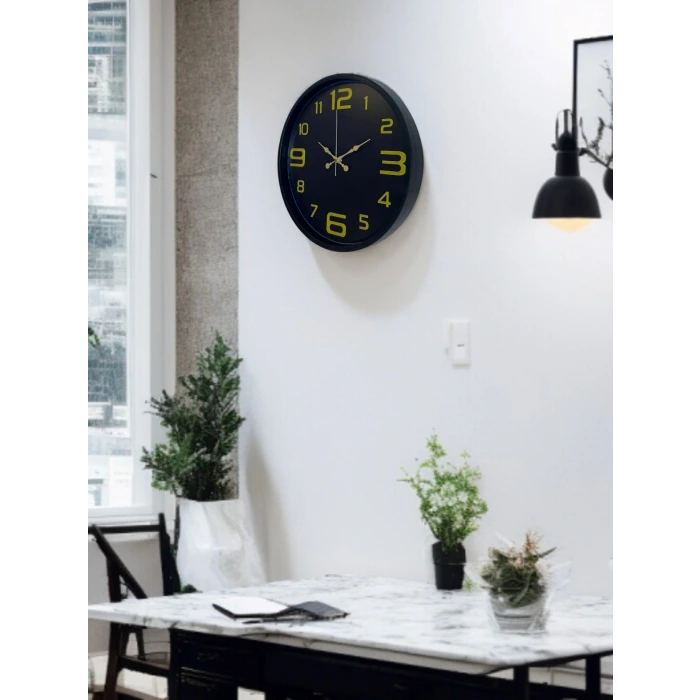 36 Cm Siyah Gold Rakamlı Duvar Saati