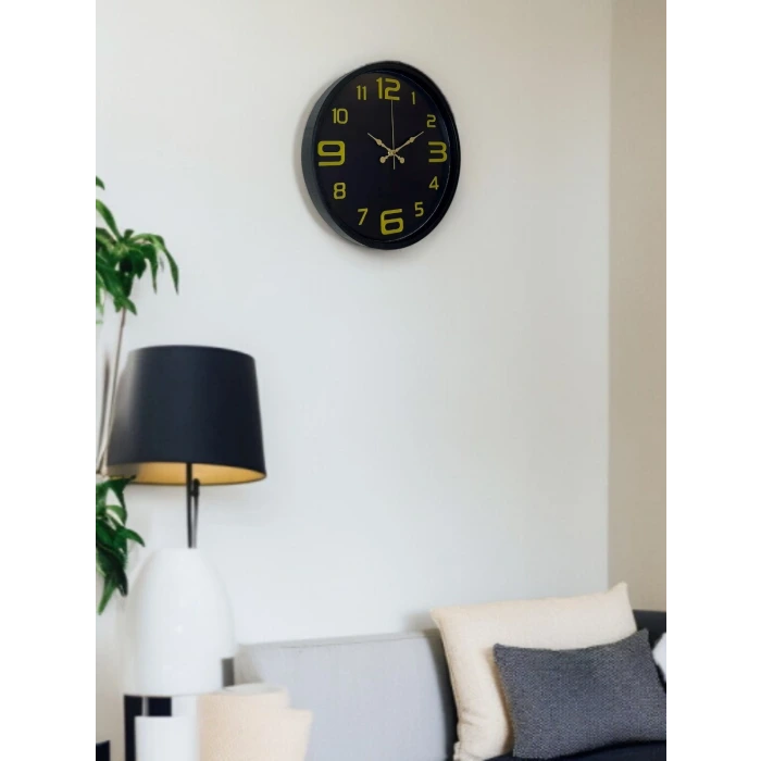 36 Cm Siyah Gold Rakamlı Duvar Saati