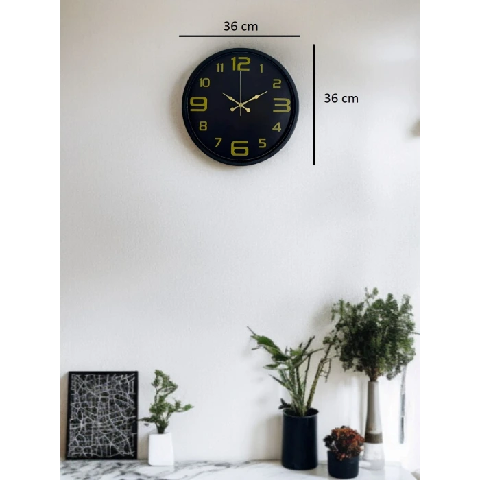 36 Cm Siyah Gold Rakamlı Duvar Saati