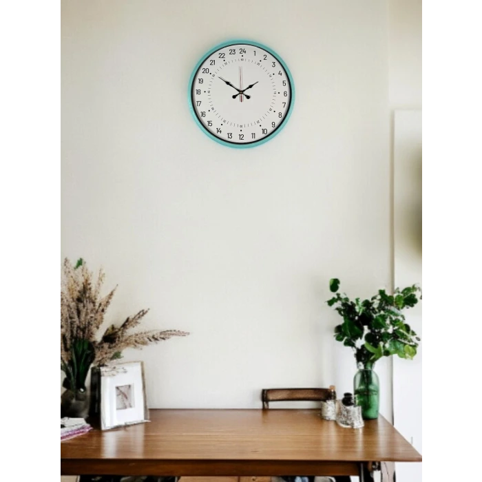 36 Cm Turkuaz 24 Saat Göstergeli Özel Tasarım Duvar Saati