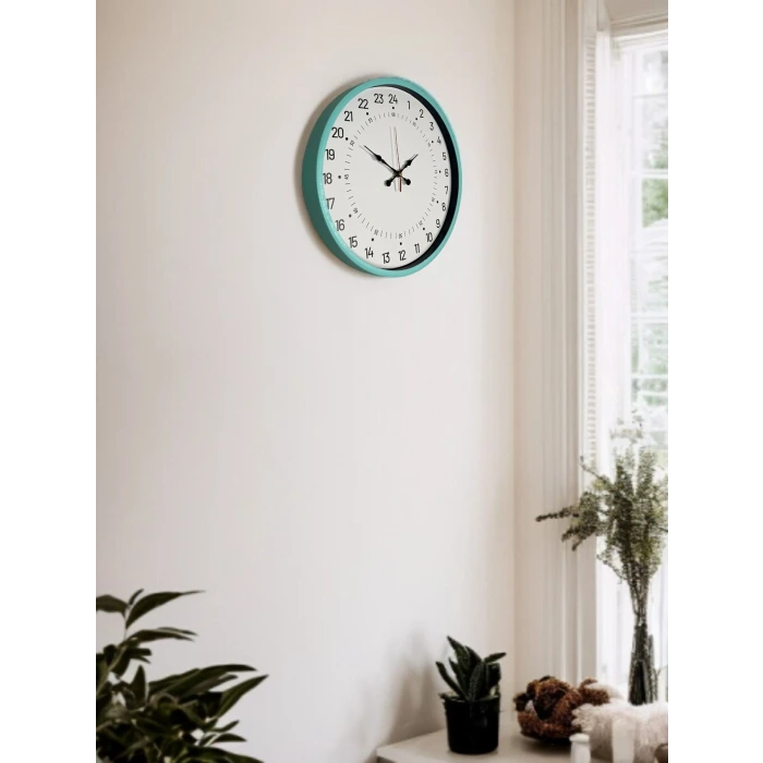 36 Cm Turkuaz 24 Saat Göstergeli Özel Tasarım Duvar Saati