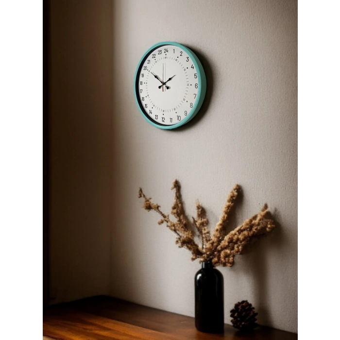 36 Cm Turkuaz 24 Saat Göstergeli Özel Tasarım Duvar Saati