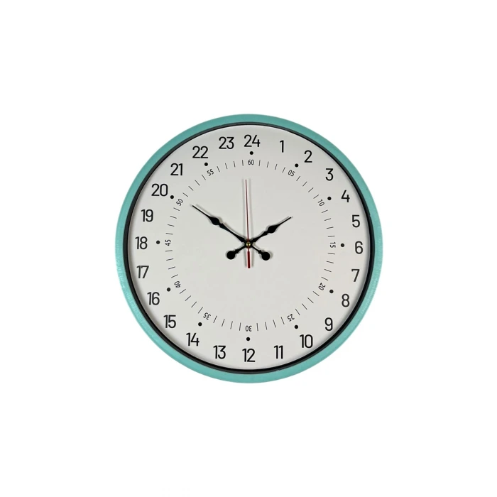 36 Cm Turkuaz 24 Saat Göstergeli Özel Tasarım Duvar Saati
