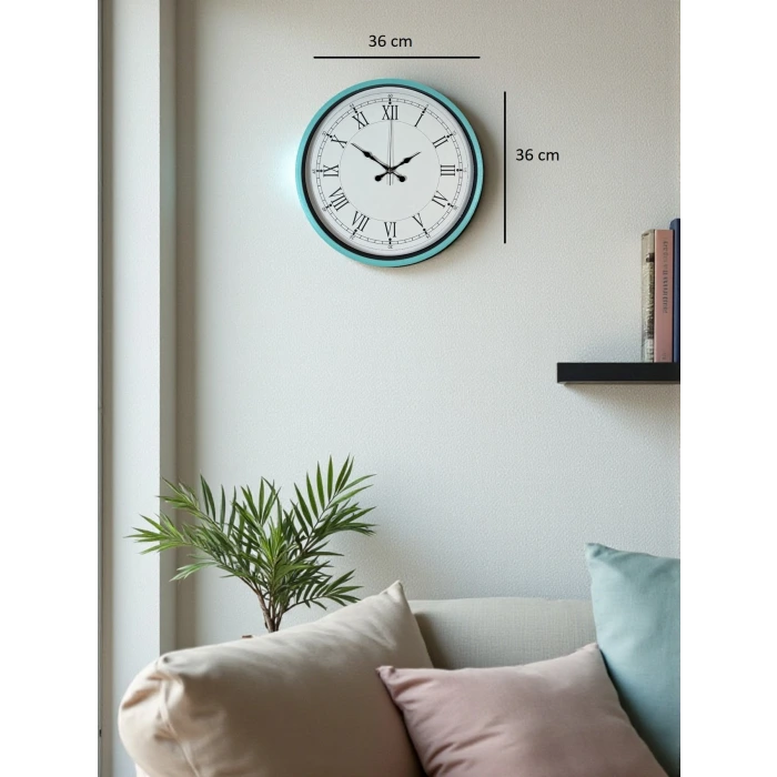 36 Cm Turkuaz Dekoratif Duvar Saati