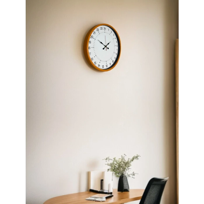 36 Cm Turuncu 24 Saat Göstergeli Özel Tasarım Duvar Saati