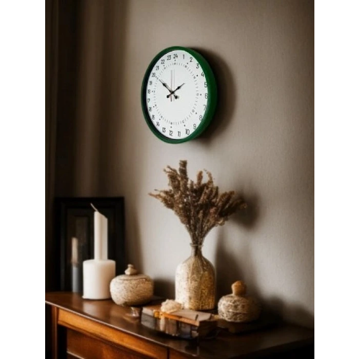 36 Cm Yeşil 24 Saat Göstergeli Özel Tasarım Duvar Saati