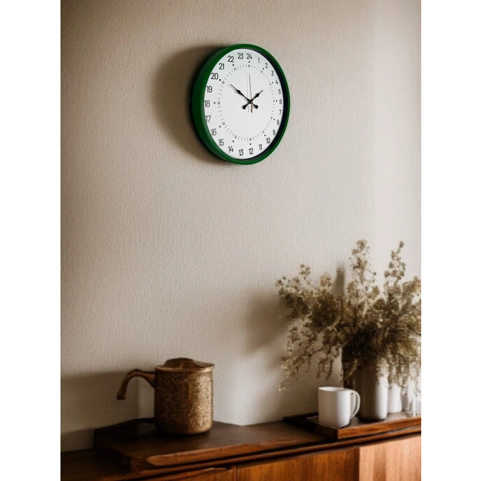 36 Cm Yeşil 24 Saat Göstergeli Özel Tasarım Duvar Saati